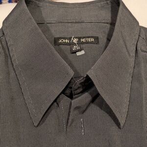 John Peter London Men Short Sleeve XL Black Stripe Buttons Up Quiet Luxury Shirt
